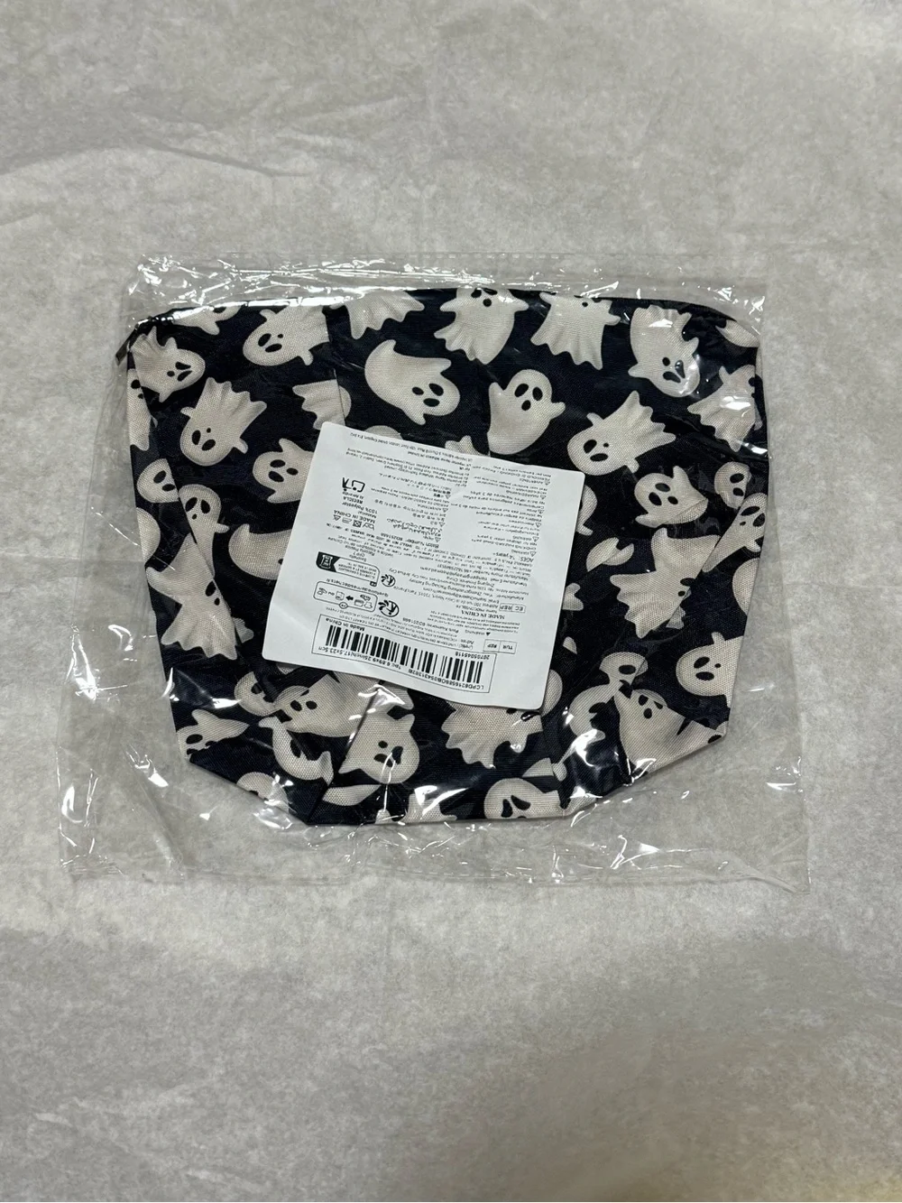 Ghost Halloween Themed Print Cosmetic Pouch in Black & White